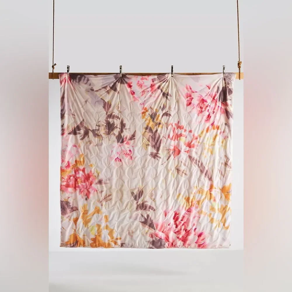 Anthropologie Velvet Shannon Floral Quilt Pink Neutral Queen NWT